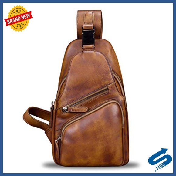 Genuine Leather Sling Backpack Crossbody Daypack 7 Pockets Water Resistant main image 6